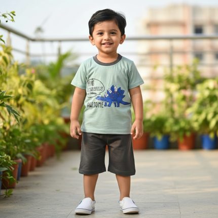 Kids T shirt & Pant Set( Blue Dinasour)