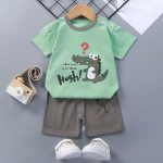 Kids T shirt & Pant Set (Green Crocodile)