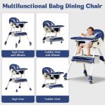 4 in 1 Multifunctional High And Feeding Chair with Dining Tray & Wheels (Model H601) Yellow Colour - Image 8