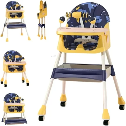 4 in 1 Multifunctional High And Feeding Chair with Dining Tray & Wheels (Model H601) Yellow Colour